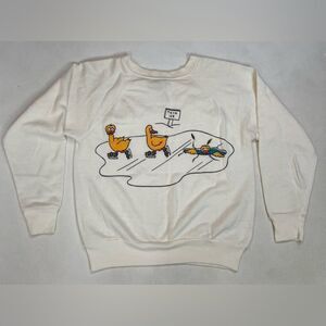 VINTAGE Ducks On Thin Ice Sweastshirt Women Small Cream USA 80s